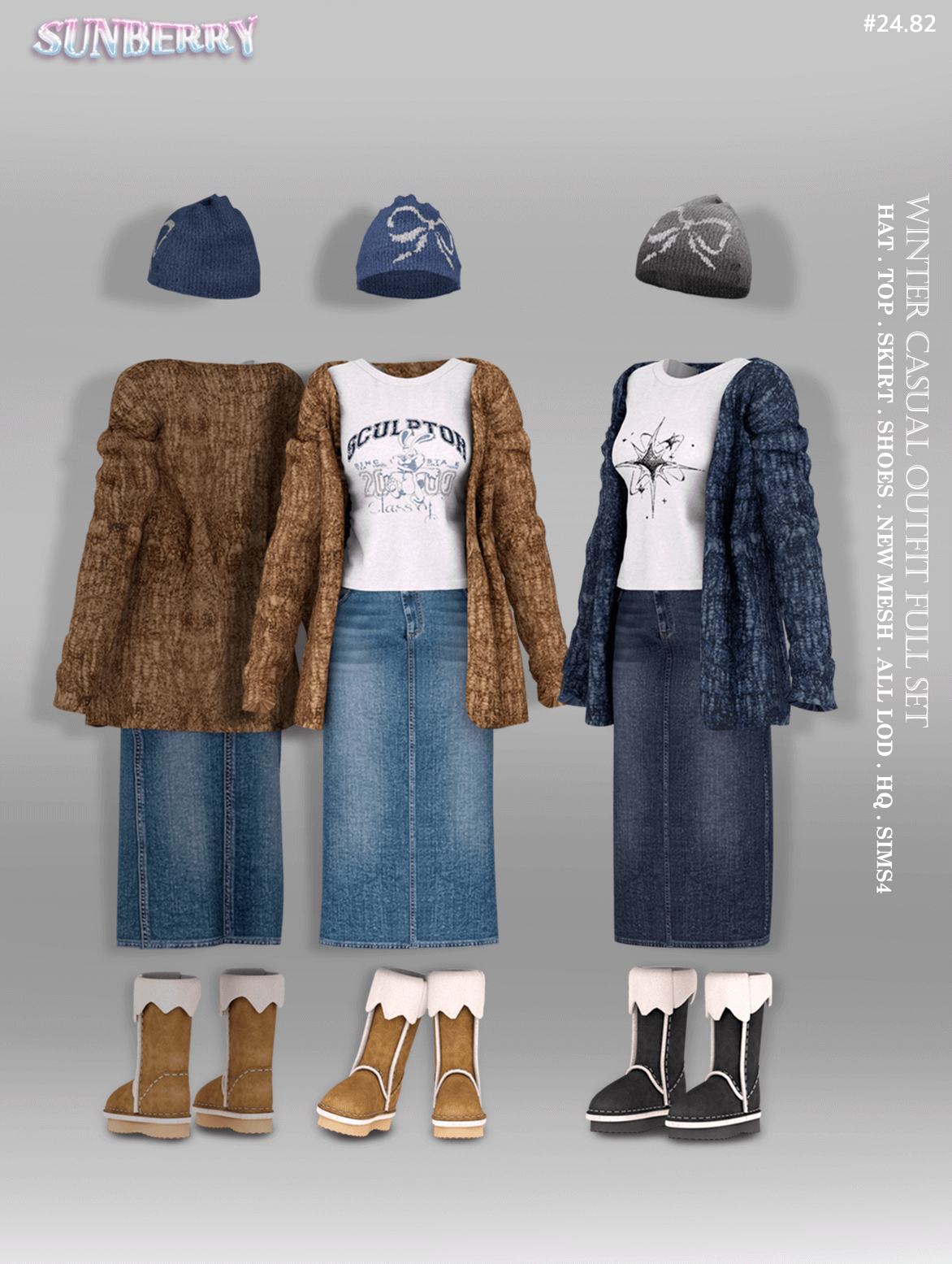 SUNBERRY Winter Casual Outfit Full Set Sims 4 custom content preview