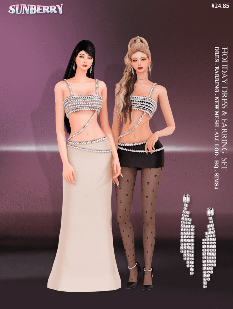 SUNBERRY Holiday Dress & Earring Set Sims 4 custom content preview