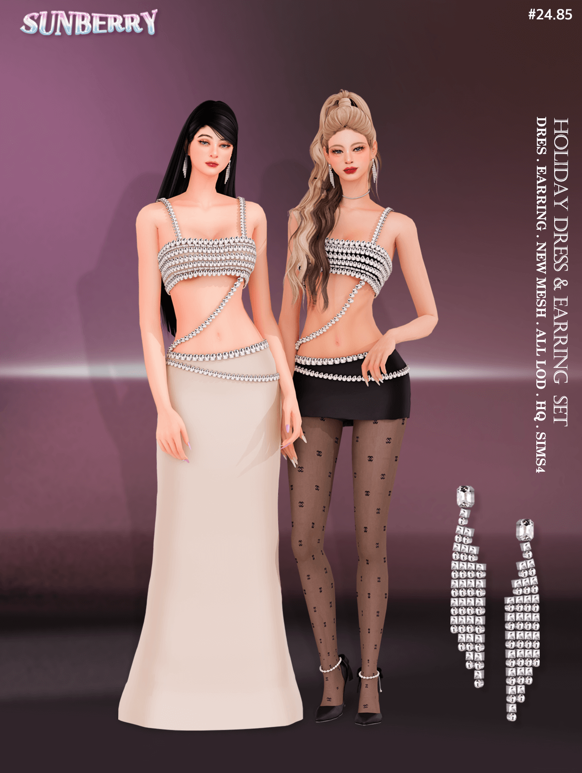 SUNBERRY Holiday Dress & Earring Set Sims 4 custom content preview