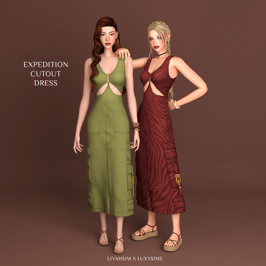 Safari Expedition Cutout Dress by Liyahsim official Sims 4 clothing preview