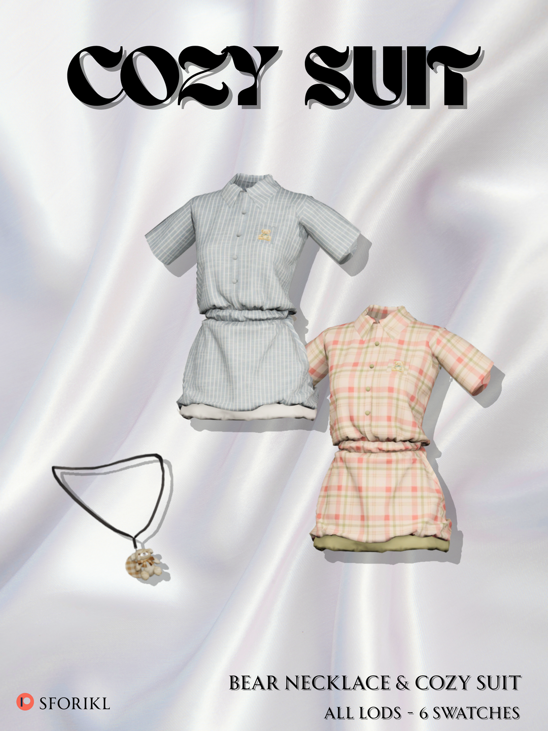 Sforikl Cozy Suit & Bear Necklace Sims 4 CC official preview
