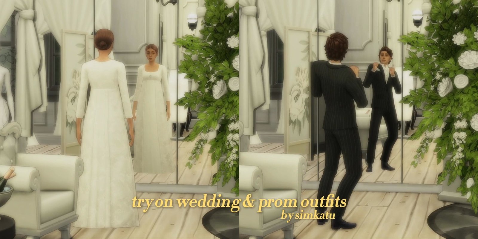 Try On Wedding & Prom Outfits official Sims 4 preview by Simkatu