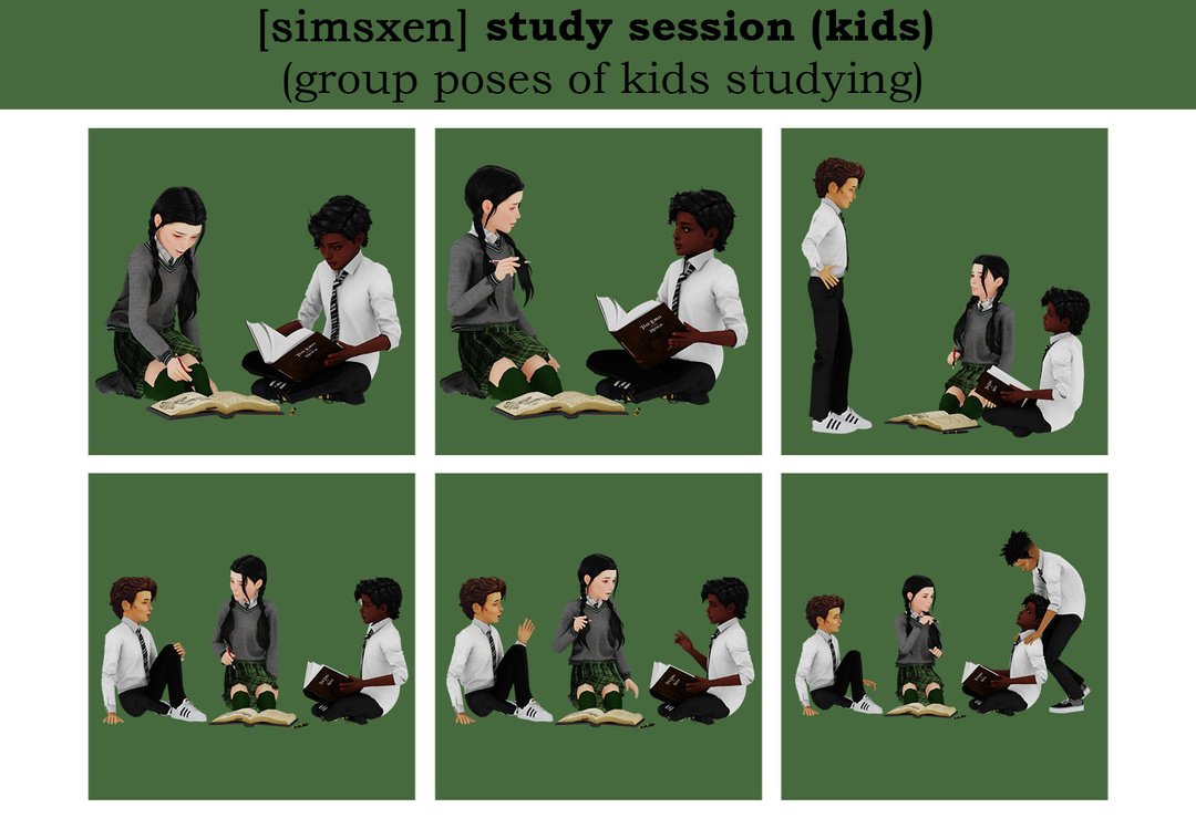 Simsxen Study Session group poses for children studying together