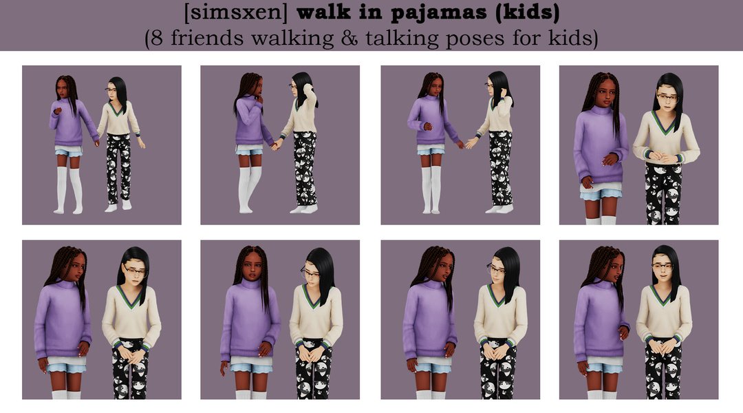 Simsxen walking and talking poses for two child Sims