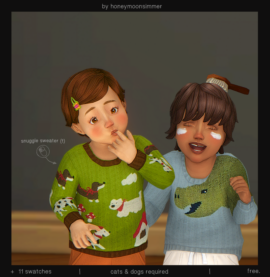 Toddler Sims in Snuggle Sweater recolors by honeymoonsimmer