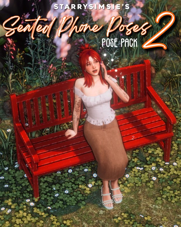 StarrySimsie Seated Phone Call 2 Sims 4 pose pack official preview