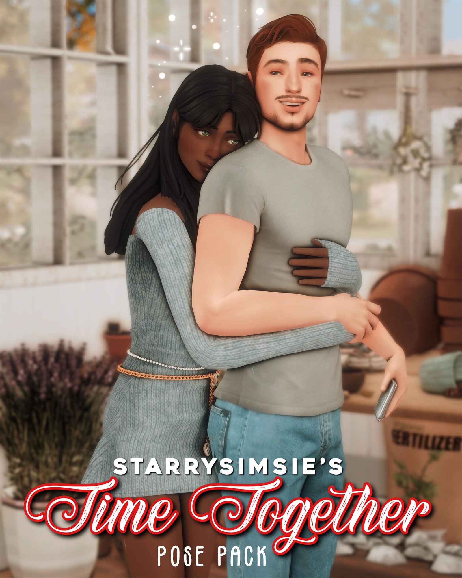 A couple embracing in StarrySimsie’s Time Together pose pack