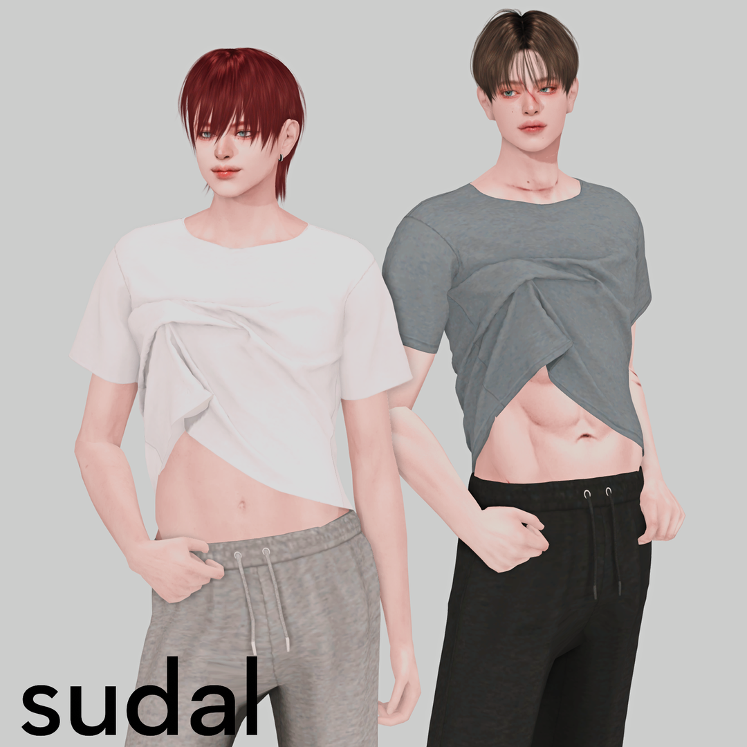 sudal - sims Rolled Crop T Shirt & Sweatpants M Sims 4 CC official preview