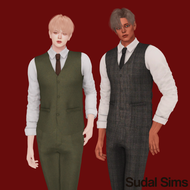 Sudal male Sims 4 vest and tie shirt with tailored pants