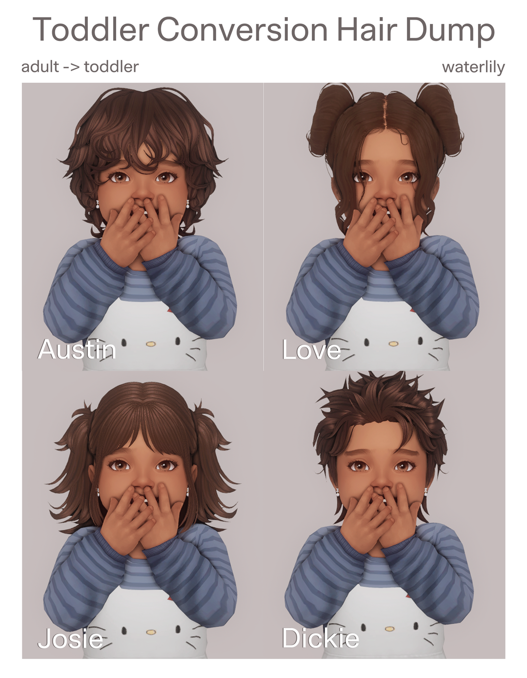 Four toddler hair conversions by waterlily