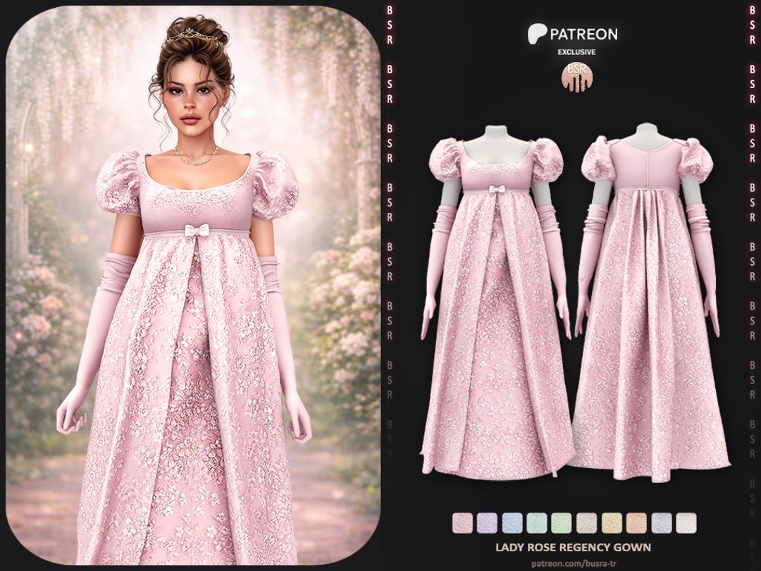 busra-tr Lady Rose Regency Gown Sims 4 CC official preview