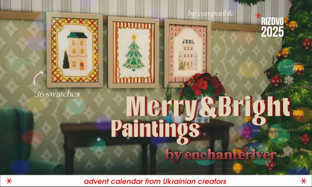 Merry & Bright Paintings by enchanteriver official Sims 4 preview