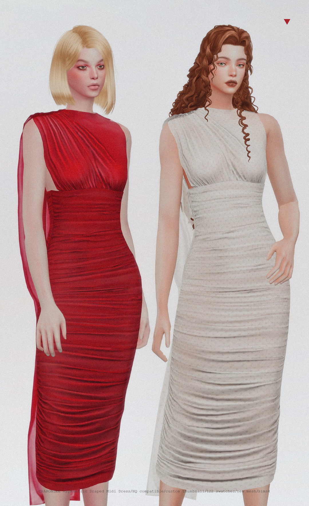 Asymmetric Draped Midi Dress Sims 4 CC by Charonlee SIMS