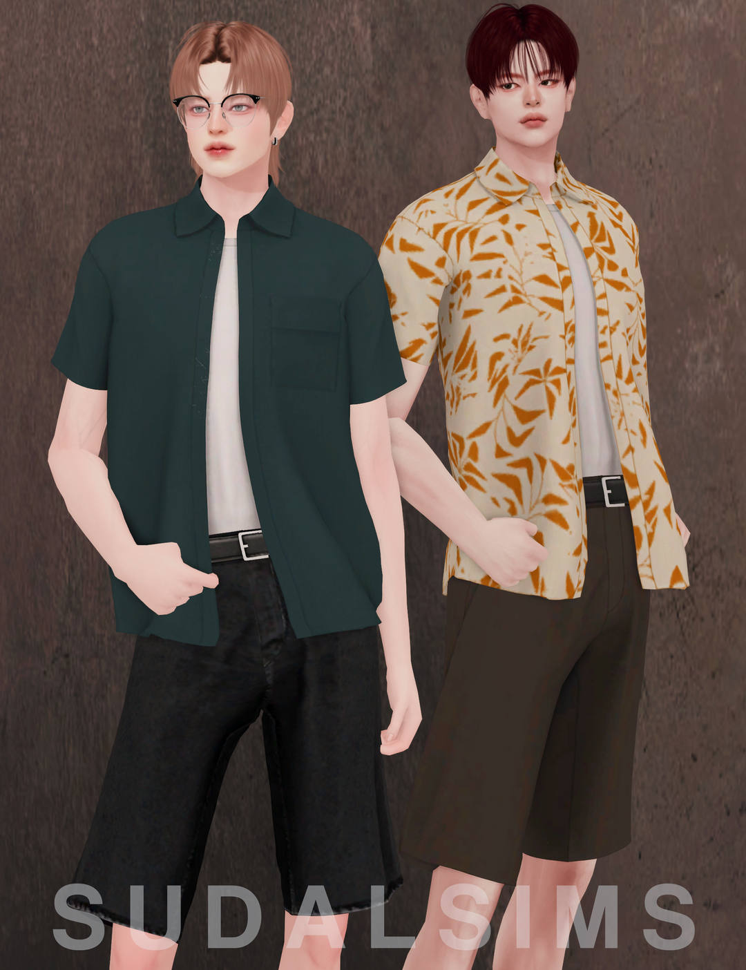sudal - sims Open Shirt & T-Shirt + Belt Pant Set M Sims 4 CC official preview