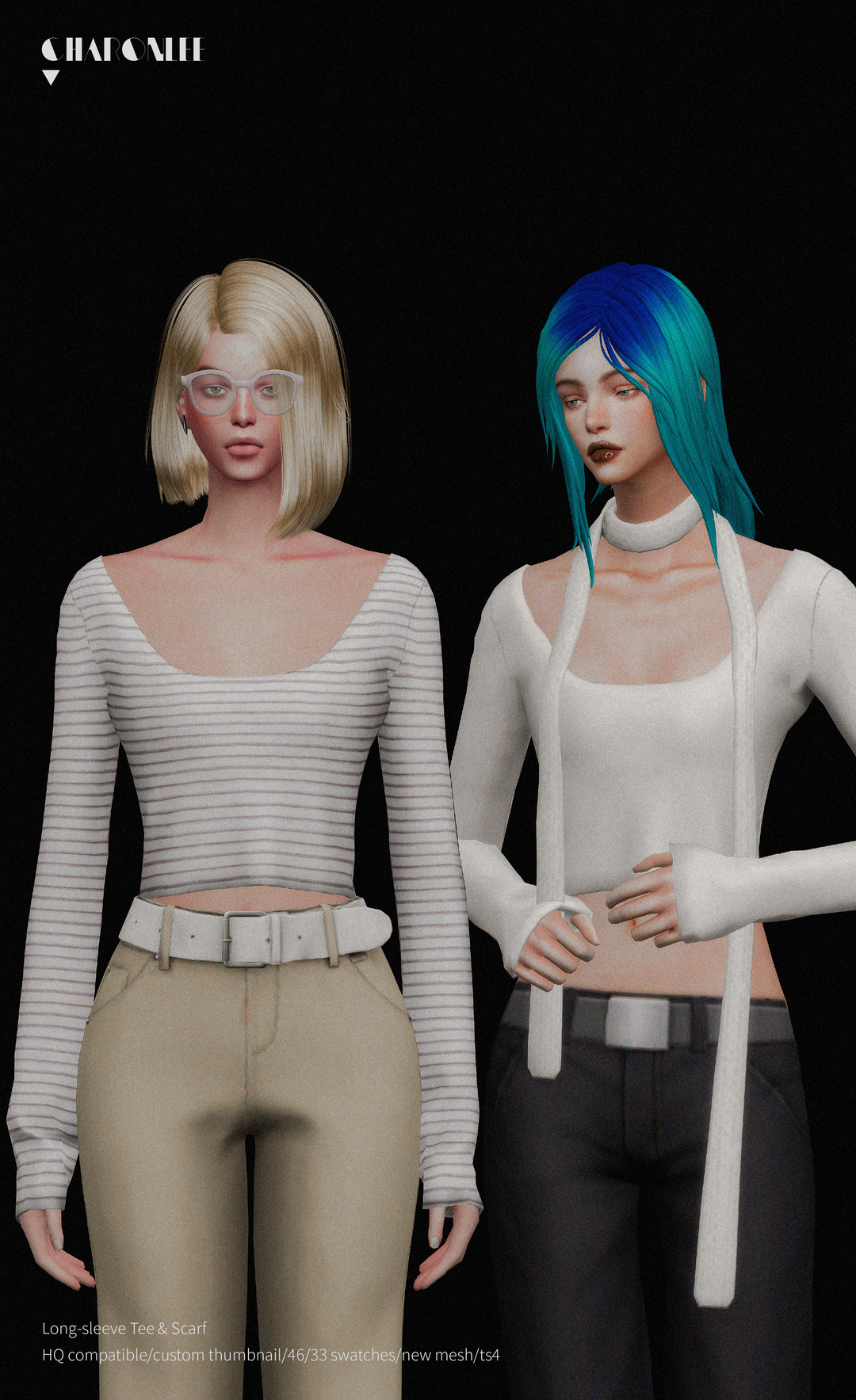 Long-sleeve Tee & Scarf Sims 4 CC by Charonlee SIMS